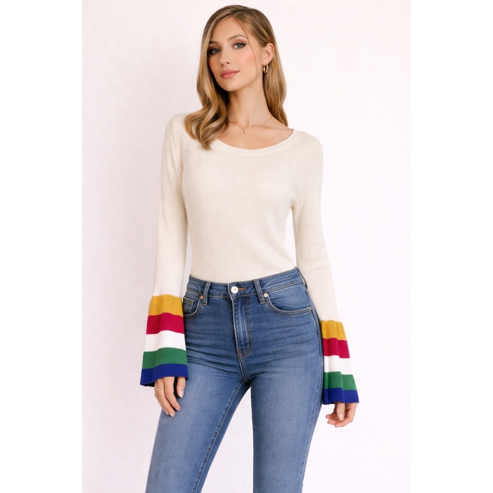 crown ivy nwt Rainbow Bell sleeves Ribbed Sweater